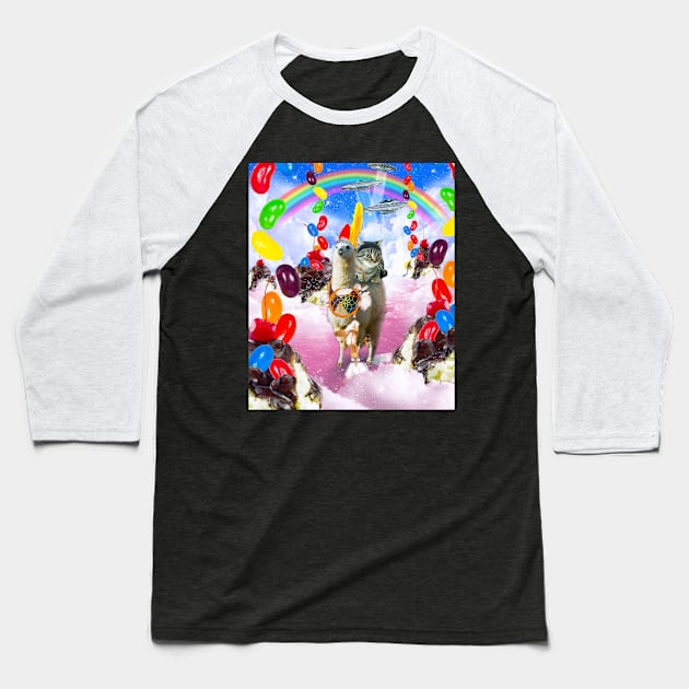 Cat Riding Llama With Sundae And Jelly Beans Baseball T-Shirt by Random Galaxy